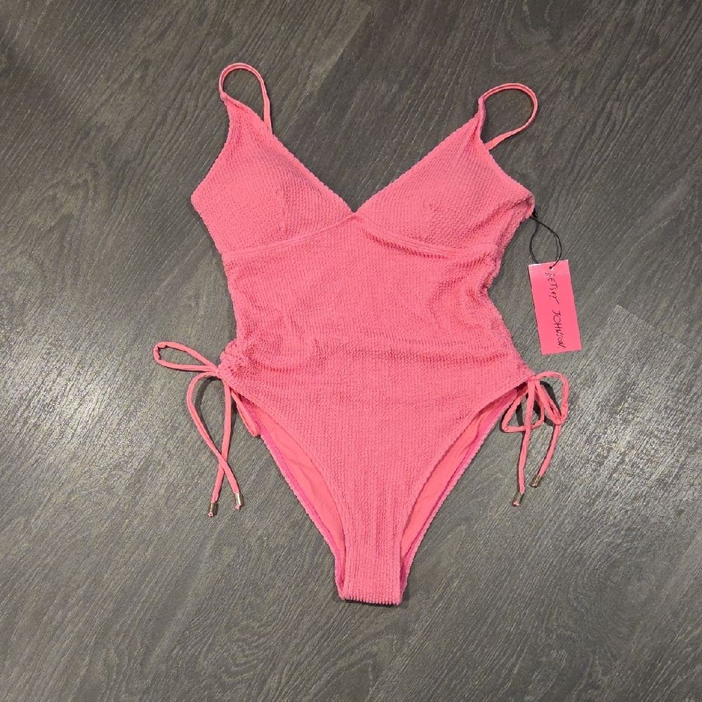 Betsey Johnson Pink One Piece Swimsuit with Adjustable Straps